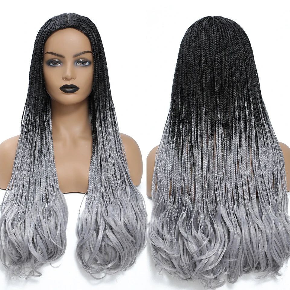 26 Inch Long Box Braid Wig with Curly End African Synthetic Braided - OSASCO