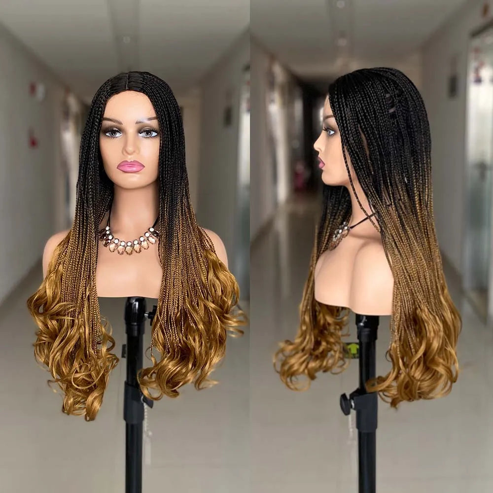 New Fashion Long Braided Wig Synthetic Box Braid Wig Wavy Weave Ombre - OSASCO