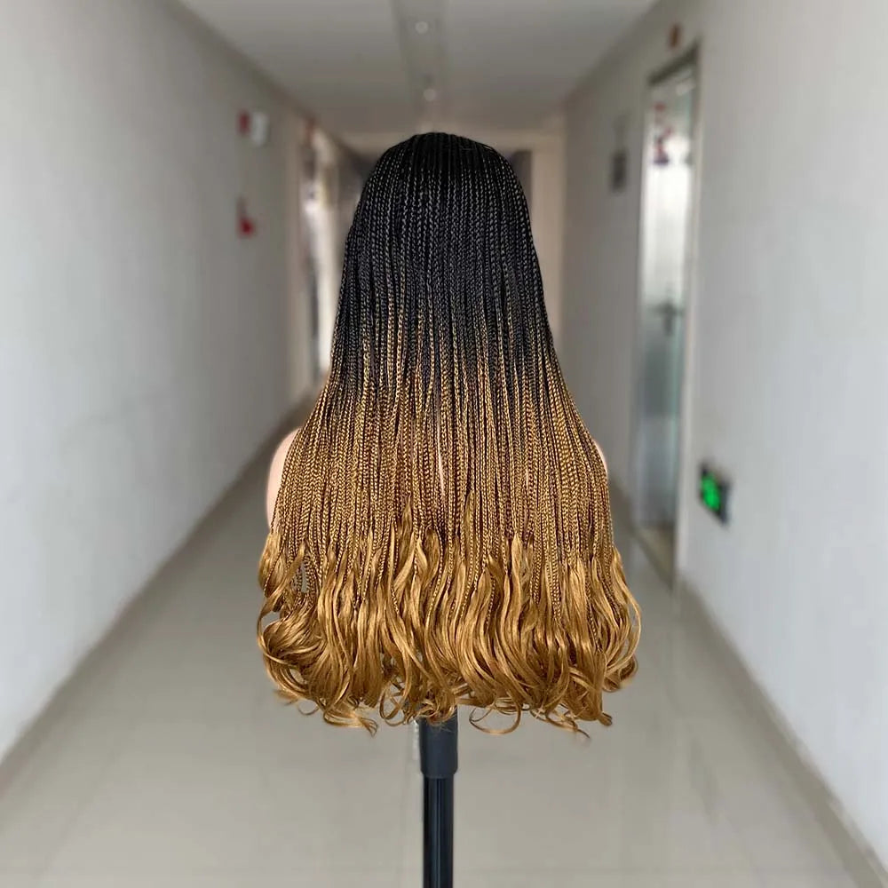New Fashion Long Braided Wig Synthetic Box Braid Wig Wavy Weave Ombre - OSASCO