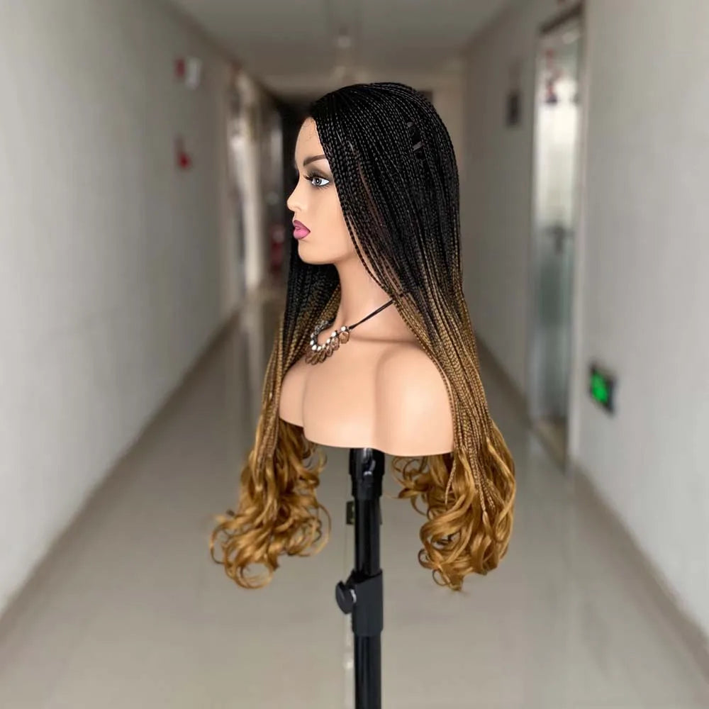 New Fashion Long Braided Wig Synthetic Box Braid Wig Wavy Weave Ombre - OSASCO