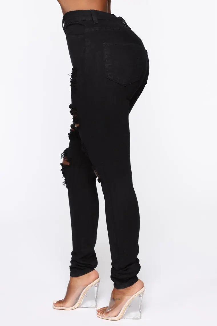 Women's High-Waist Ripped Pencil Jeans — product view