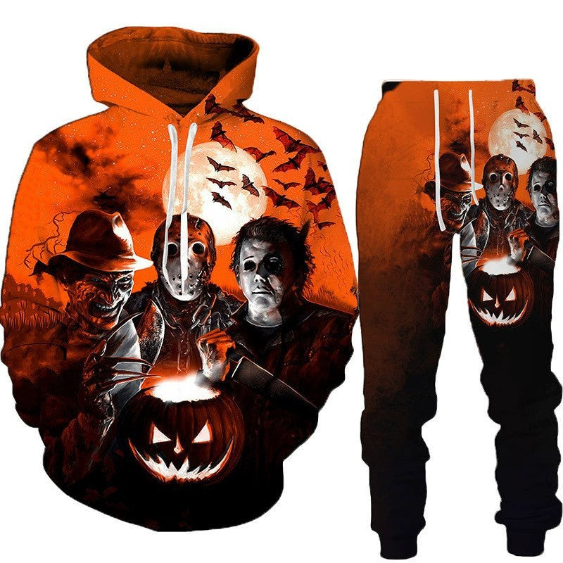 Men's Halloween Graphic Hoodie and Pants Set