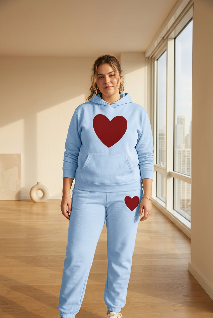Women's Heart-Print Hoodie and Pants Set