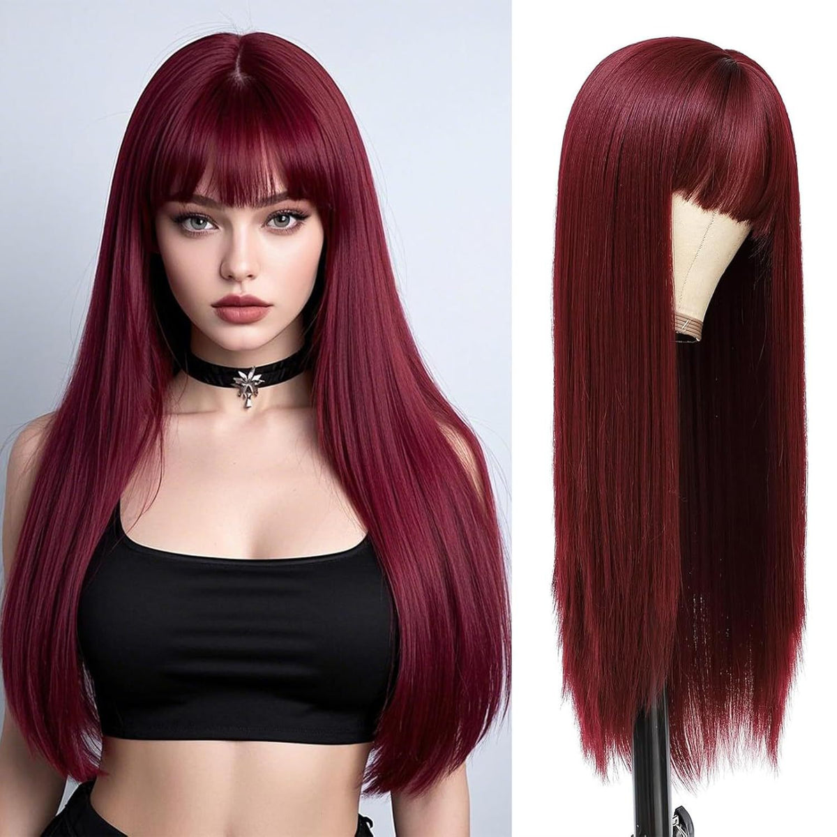 Long Straight Wig with Bangs in Statement Colours