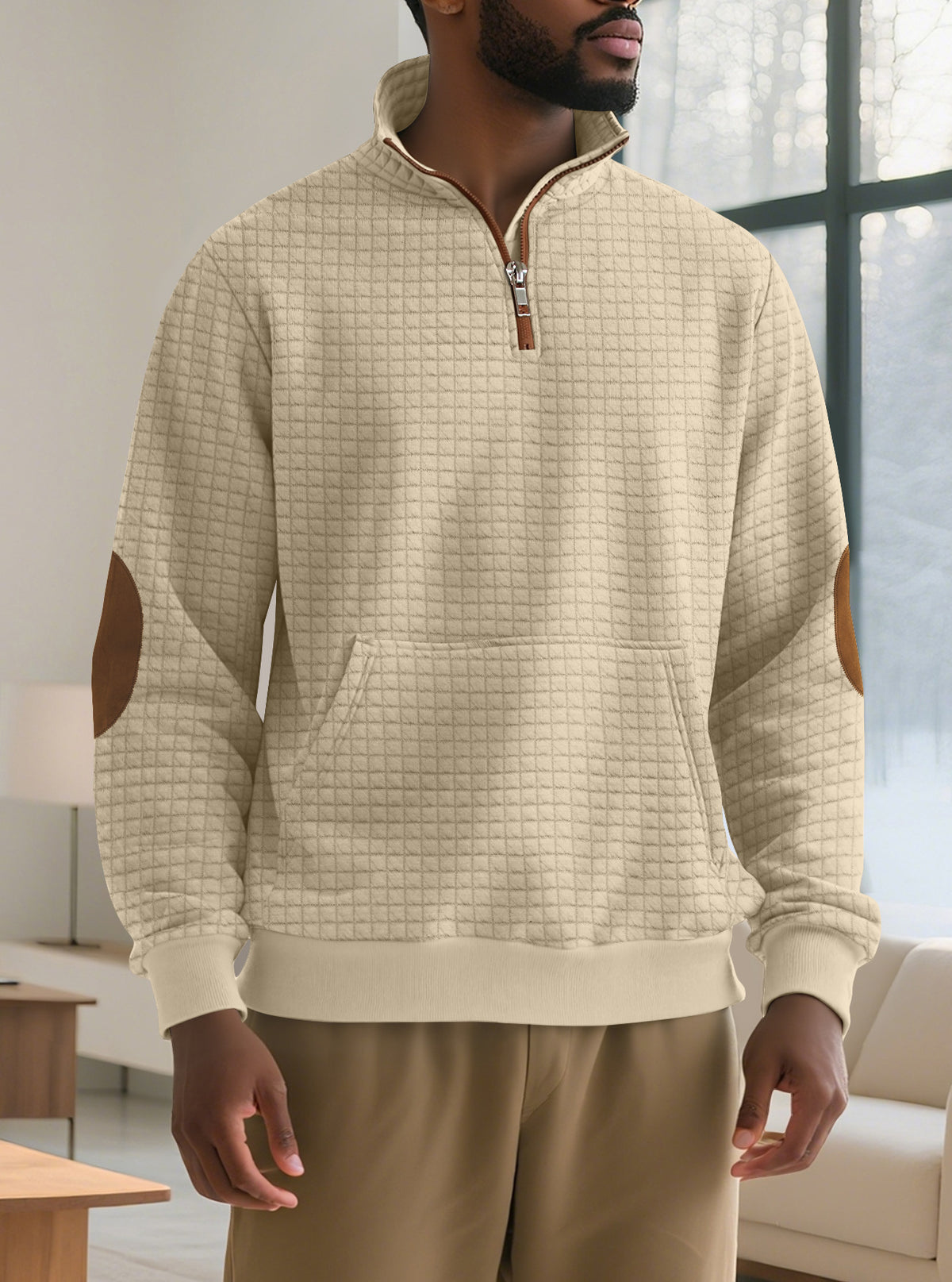Men's Square-Jacquard Zip-Neck Sweatshirt