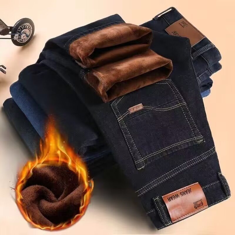 Men's Slim Straight-Leg Jeans with Lining Options