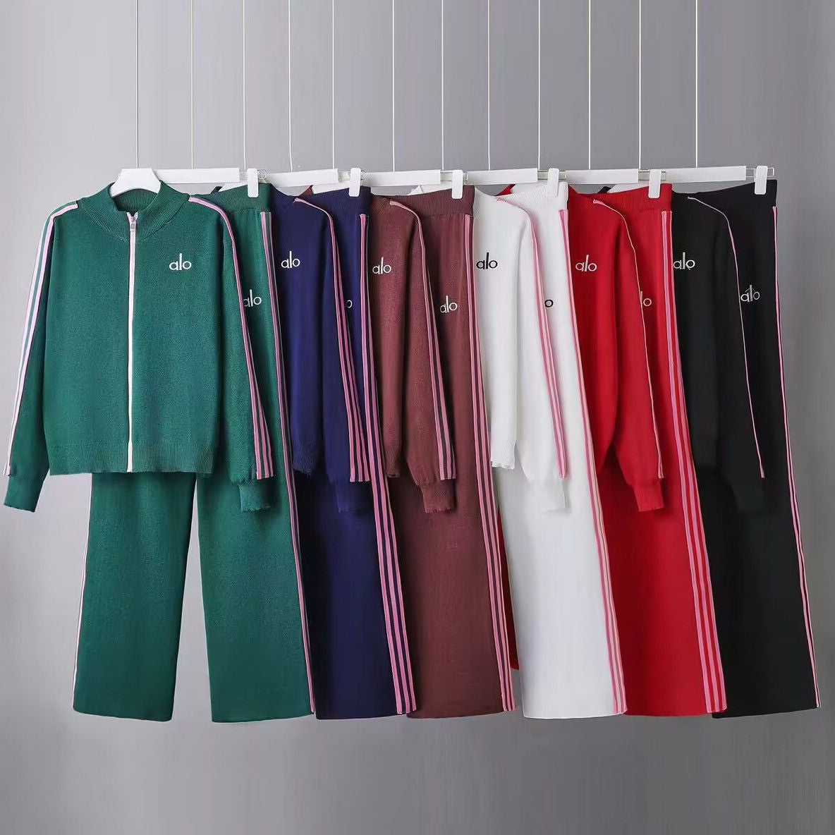 Women's Zip-Up Knit Jacket & Wide-Leg Pants Set