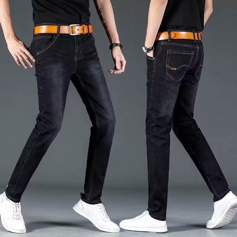 Men's Slim Straight-Leg Jeans with Lining Options