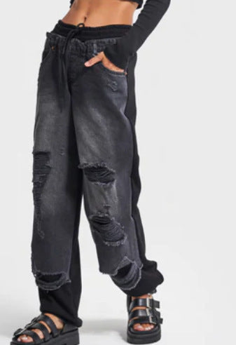 Distressed Lace-Up Jeans