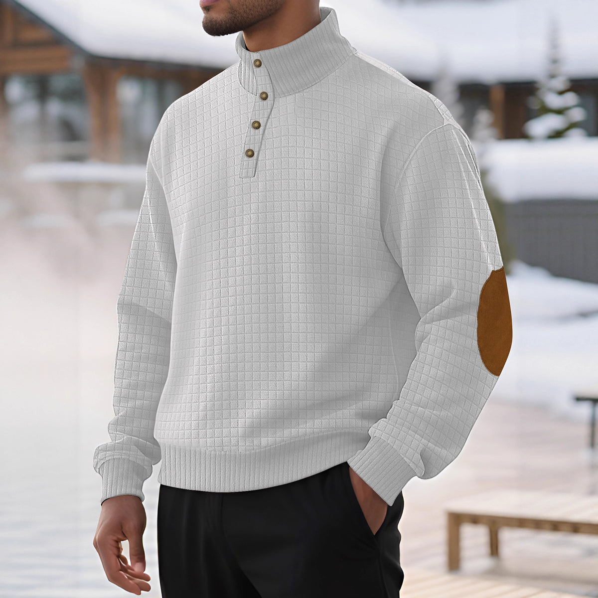 Men's Square-Jacquard Zip-Neck Sweatshirt