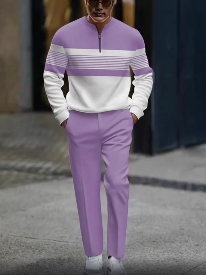 Men's Patterned Half-Zip Top and Pants Set