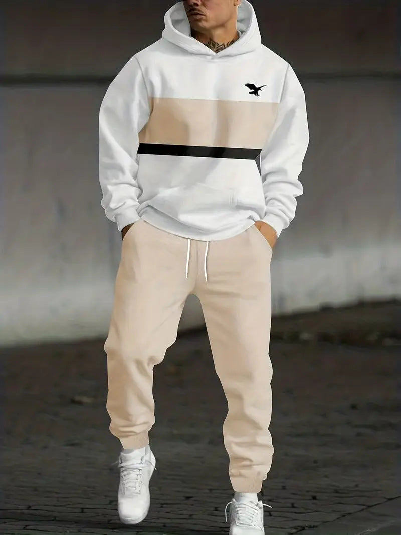Men's Colour-Block Graphic Hoodie and Pants Set