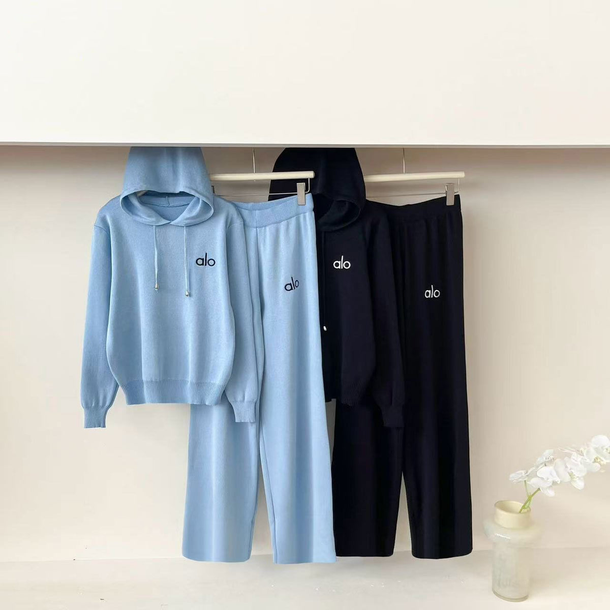 Women's Hooded Knit Top & Wide-Leg Pants Set