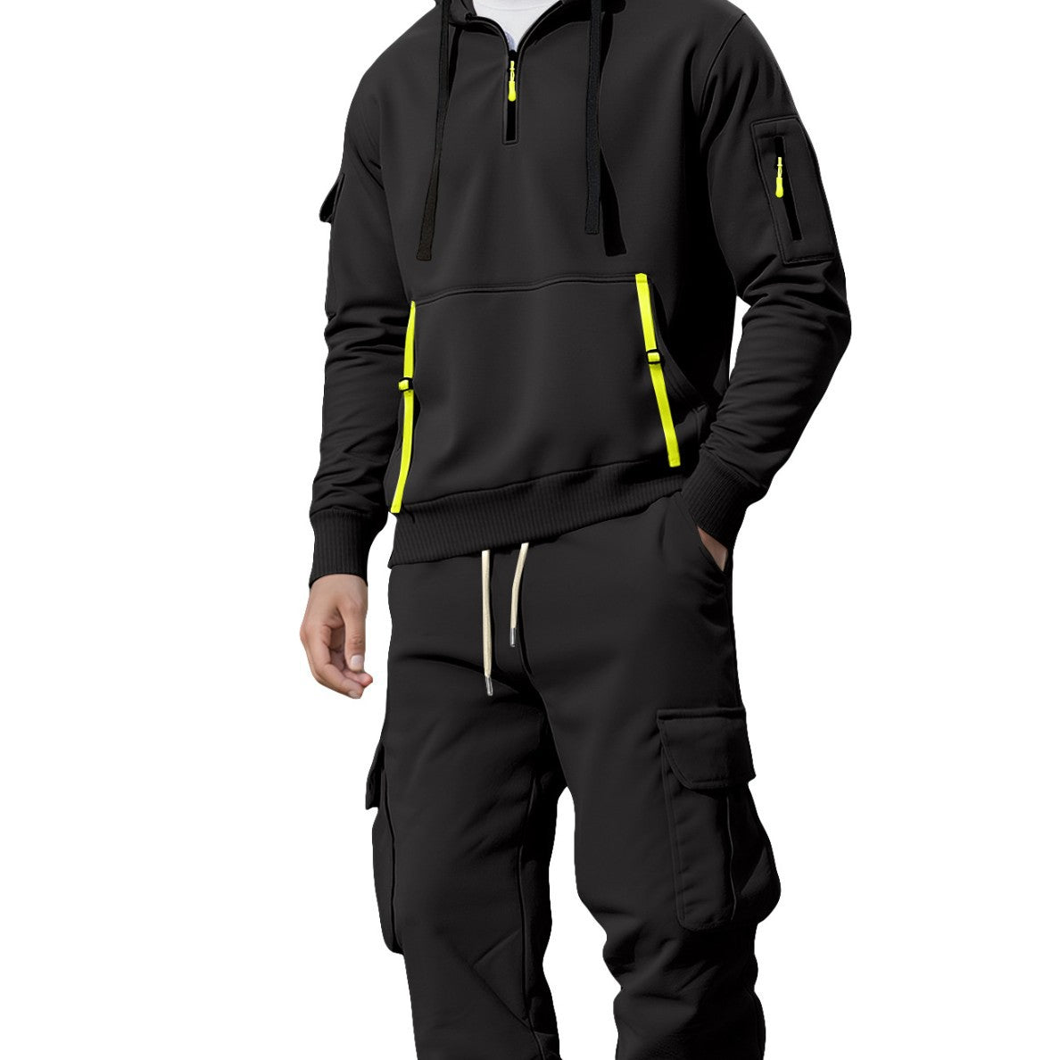 Men's Half-Zip Hoodie and Cargo Joggers Set