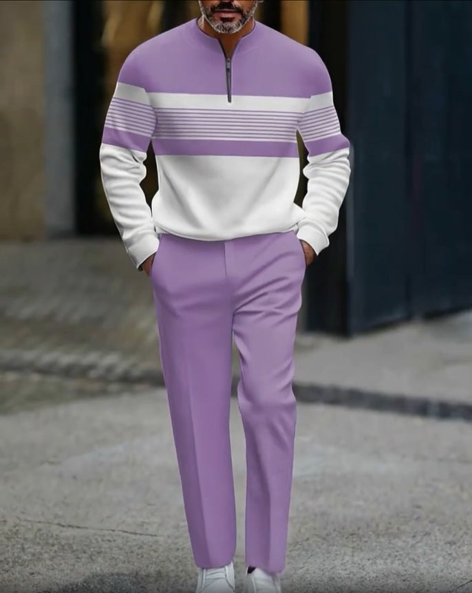Men's Patterned Half-Zip Top and Pants Set