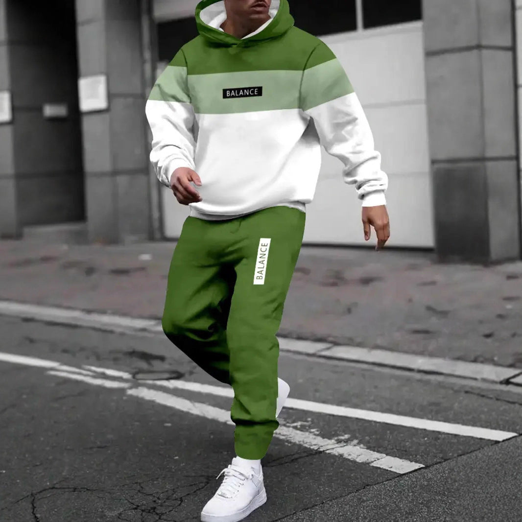 Men's Colour-Block Graphic Hoodie and Pants Set