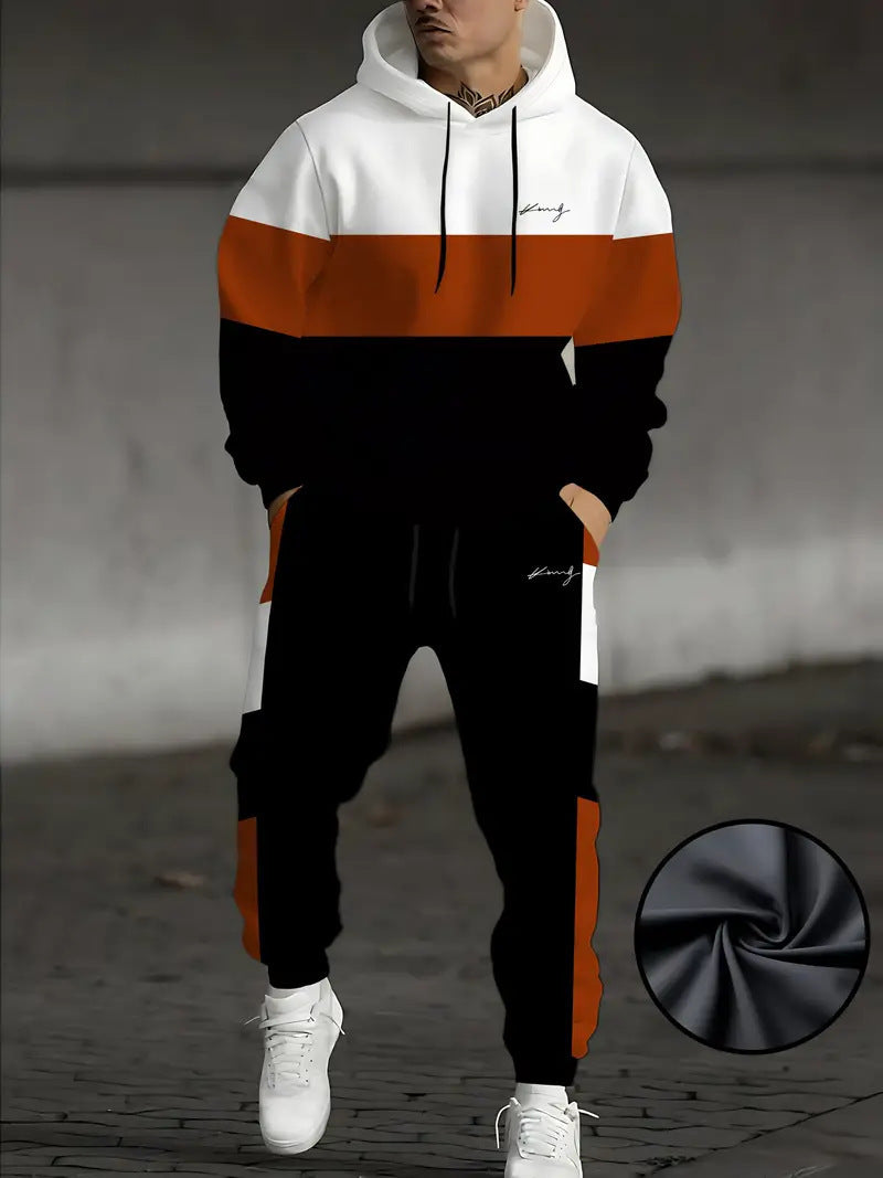 Men's Colour-Block Graphic Hoodie and Pants Set