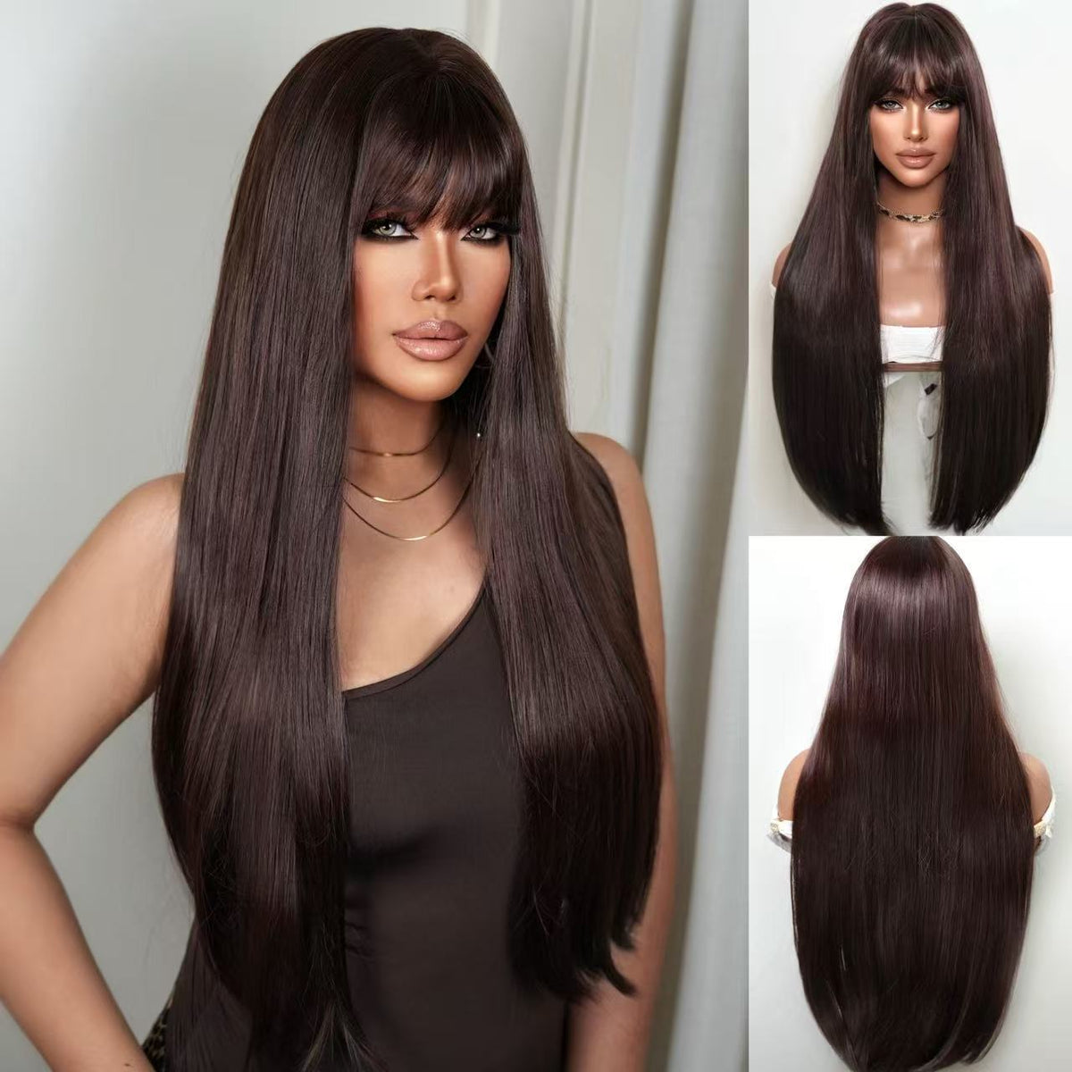 Long Straight Synthetic Wig with Centre Part