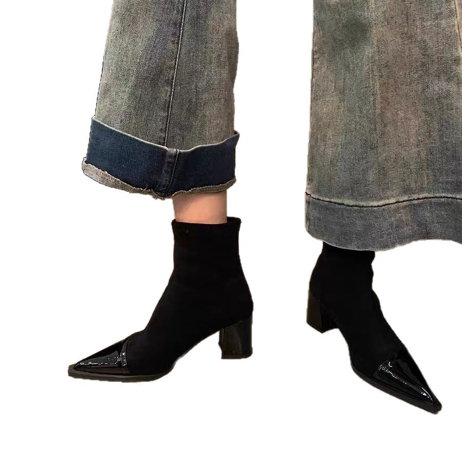Women's Pointed-Toe Chunky Heel Ankle Boots