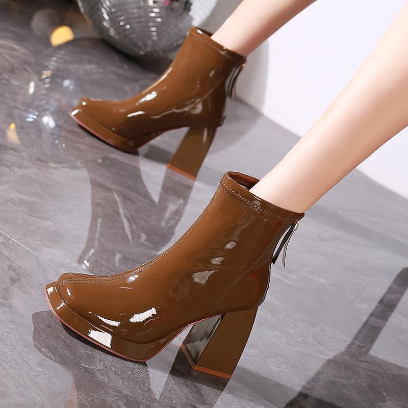 Women's Square-Toe Platform Block Heel Boots
