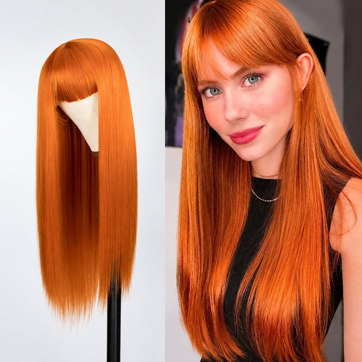 Long Straight Synthetic Wig with Centre Part