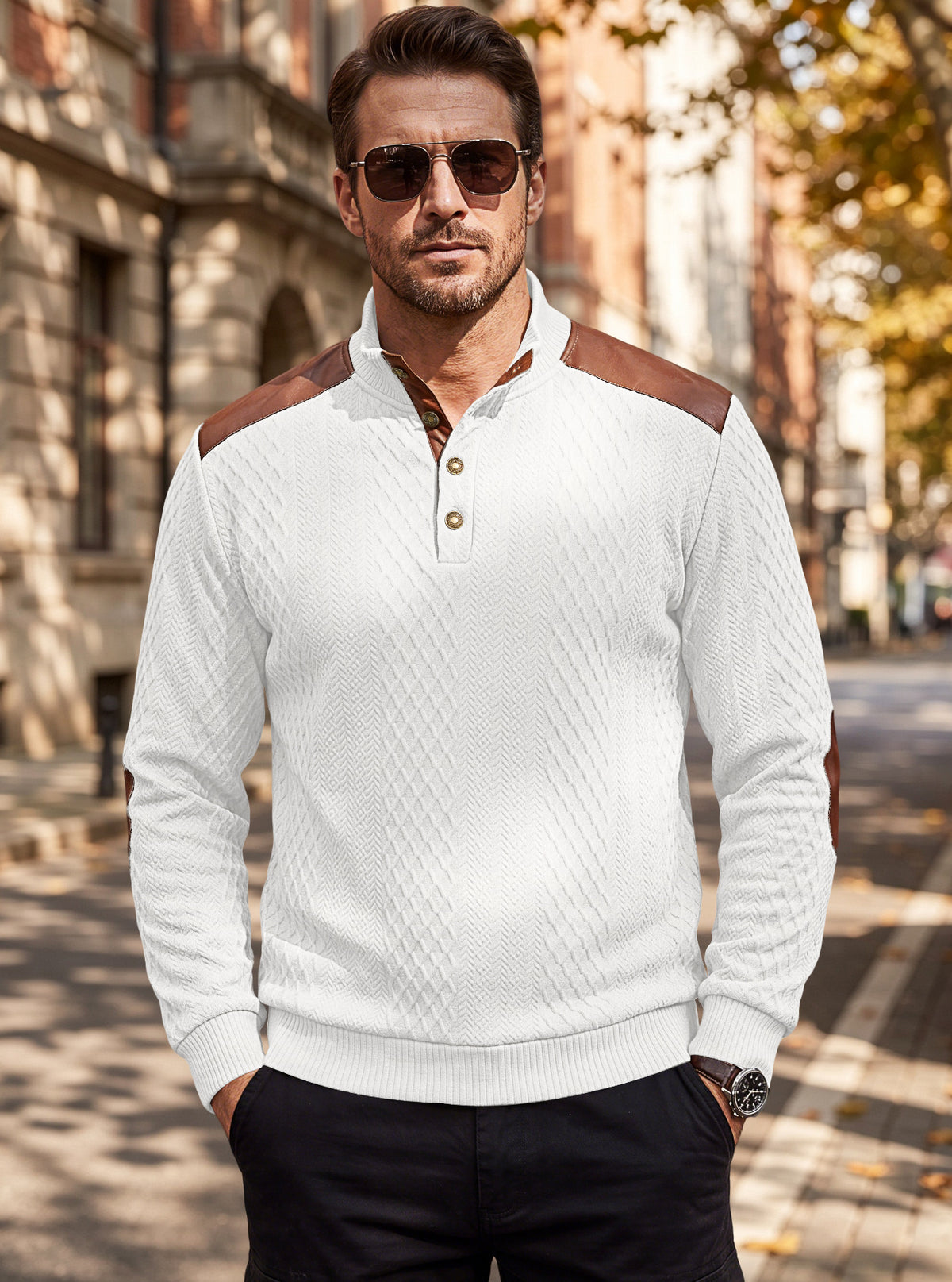 Men's Textured Panel Long-Sleeve Pullover