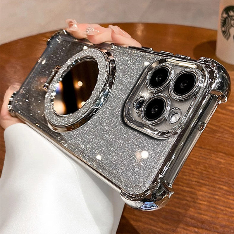 Coque avec support miroir pailleté pour iPhone 17/16/15 et modèles antérieurs