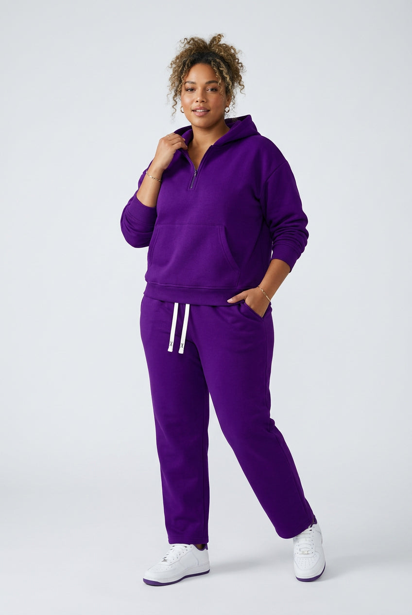 Women's Half-Zip Sweatshirt and Wide-Leg Pants Set