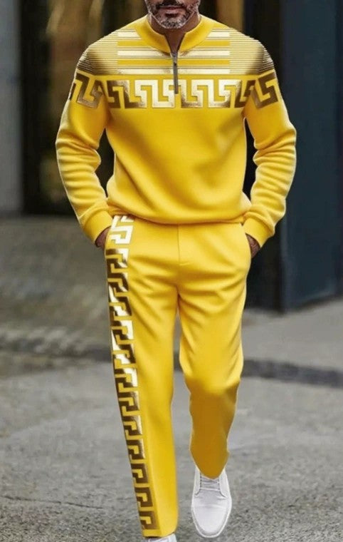 Men's Patterned Half-Zip Top and Pants Set