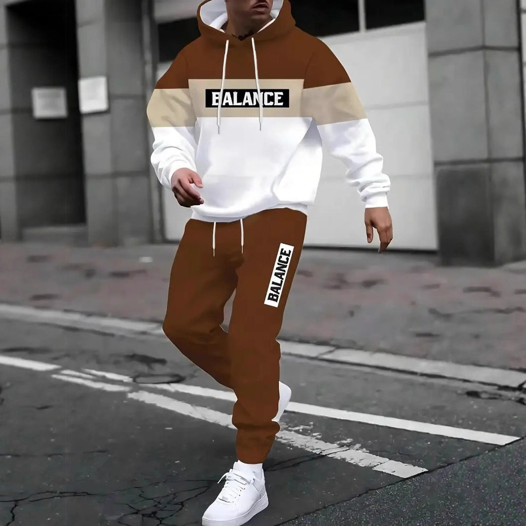Men's Colour-Block Graphic Hoodie and Pants Set
