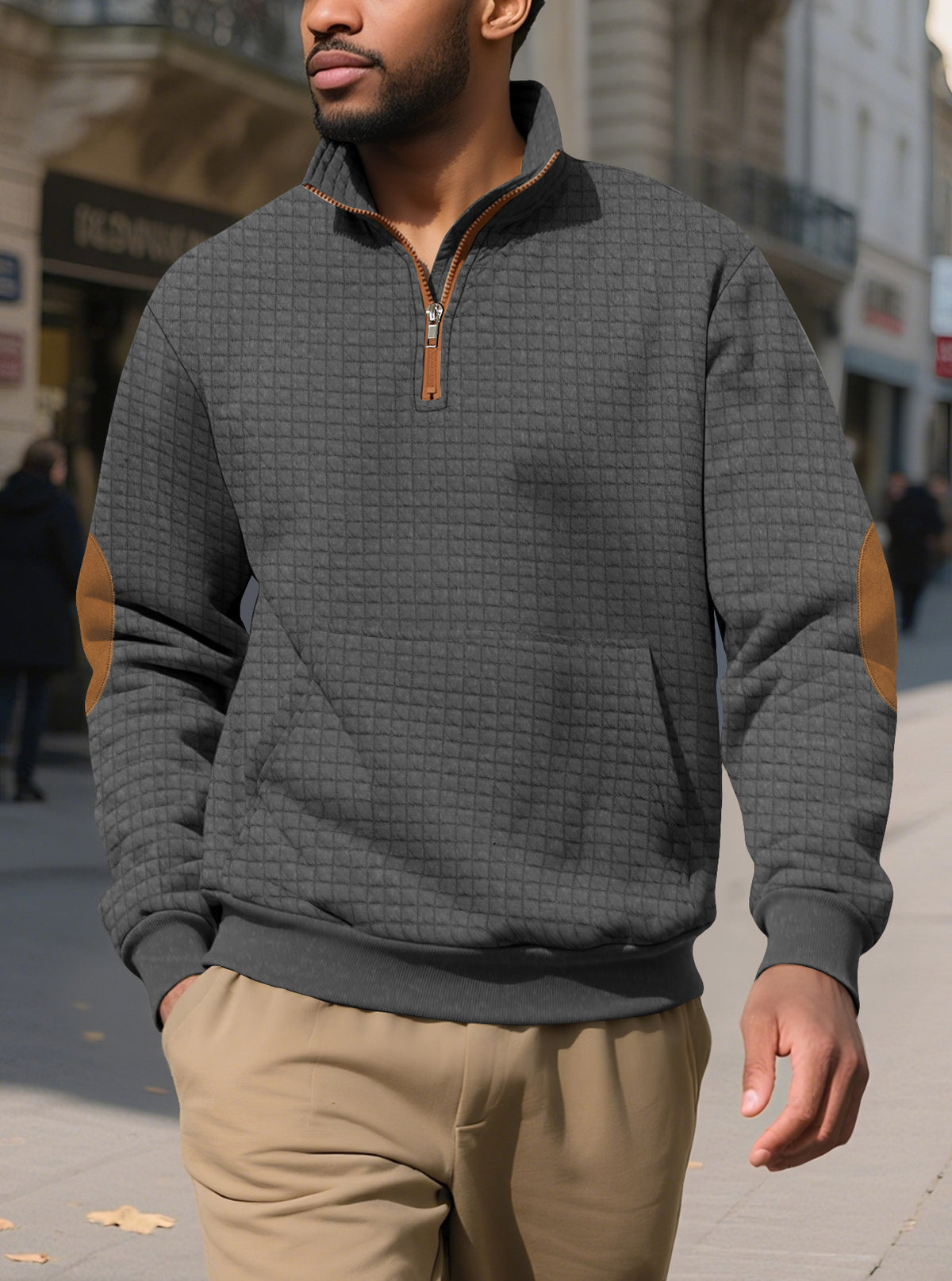 Men's Square-Jacquard Zip-Neck Sweatshirt