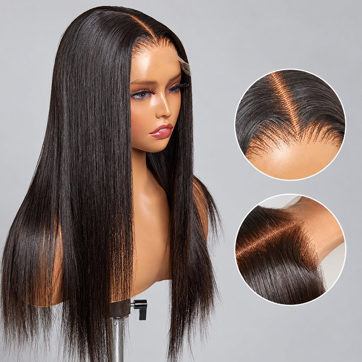 Middle-Part Long Straight Synthetic Lace Front Wig