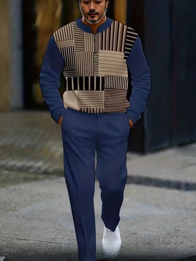 Men's Patterned Half-Zip Top and Pants Set