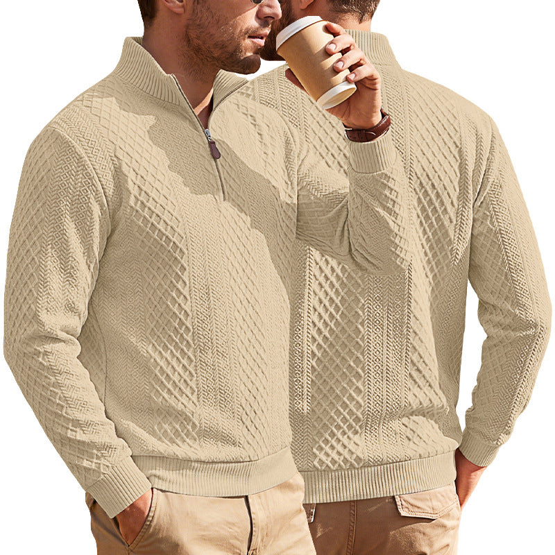 Men's Diamond-Jacquard Zip-Collar Pullover