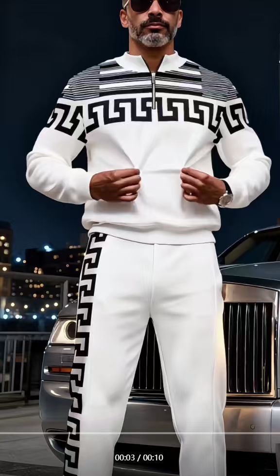 Men's Patterned Half-Zip Top and Pants Set