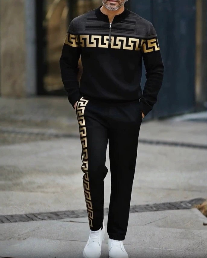 Men's Patterned Half-Zip Top and Pants Set