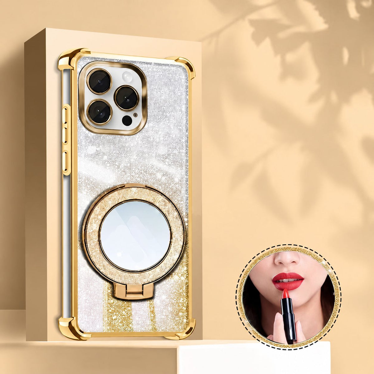Coque avec support miroir pailleté pour iPhone 17/16/15 et modèles antérieurs