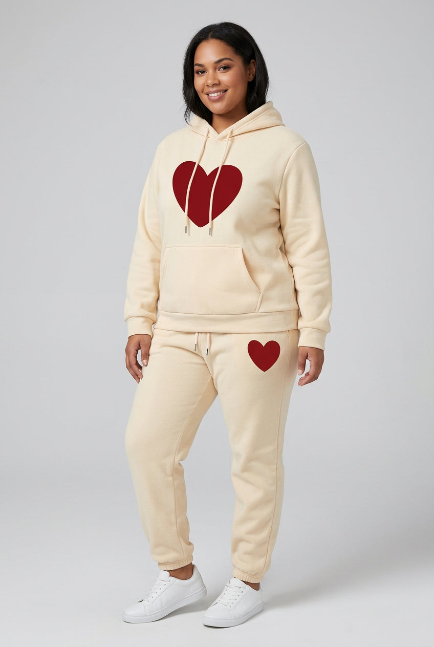 Women's Heart-Print Hoodie and Pants Set