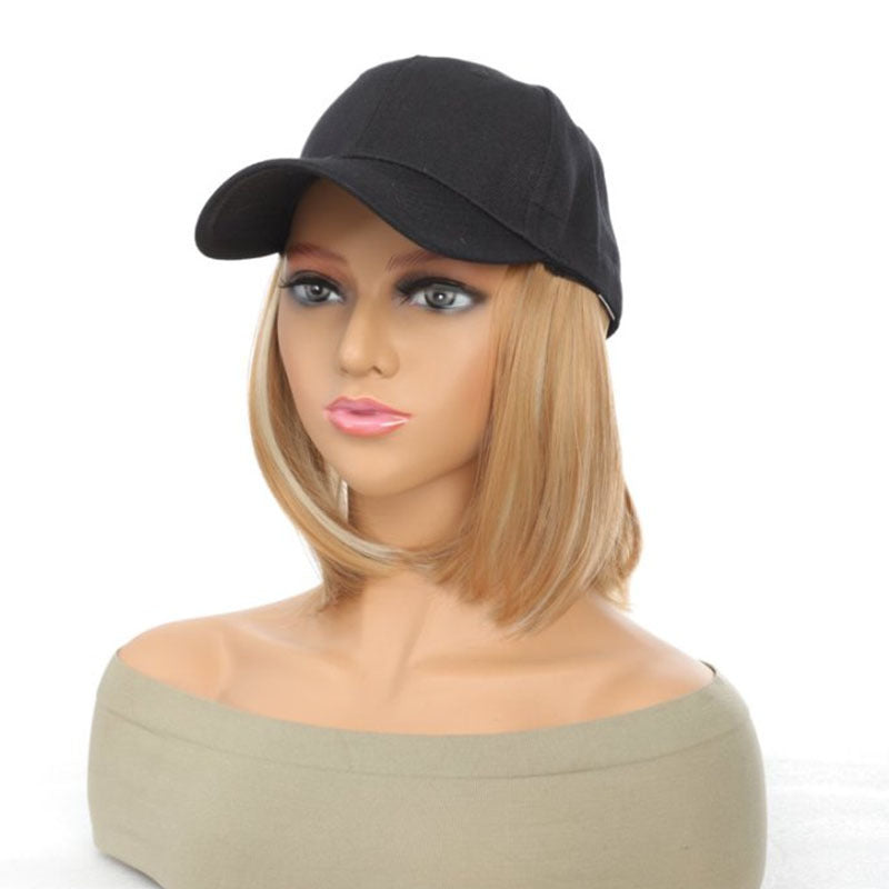 Wavy Bob Wig with Integrated Baseball Cap