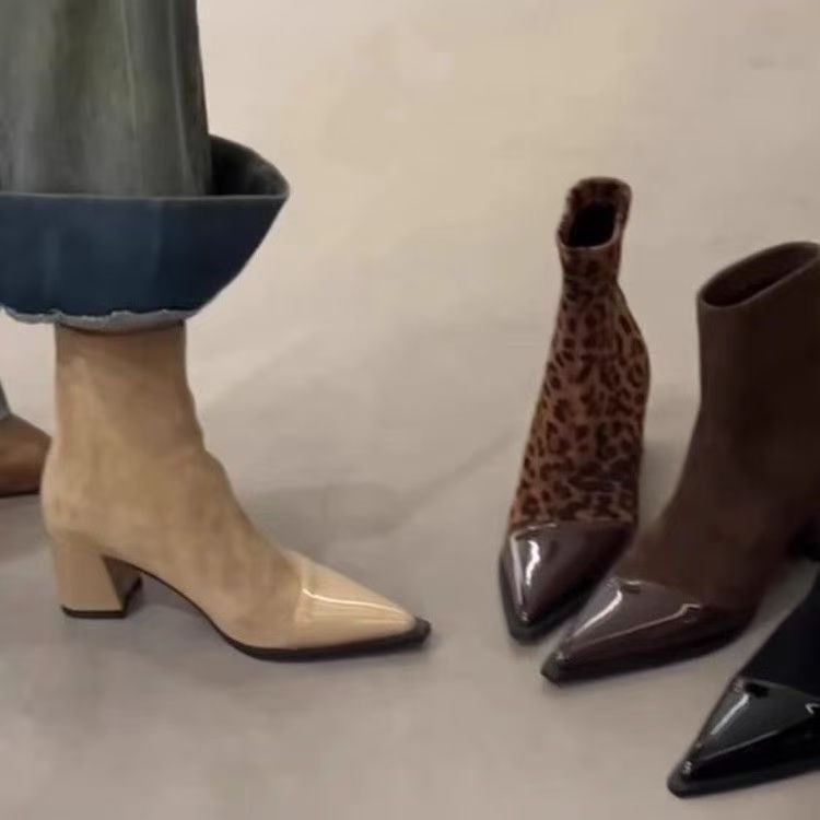 Women's Pointed-Toe Chunky Heel Ankle Boots