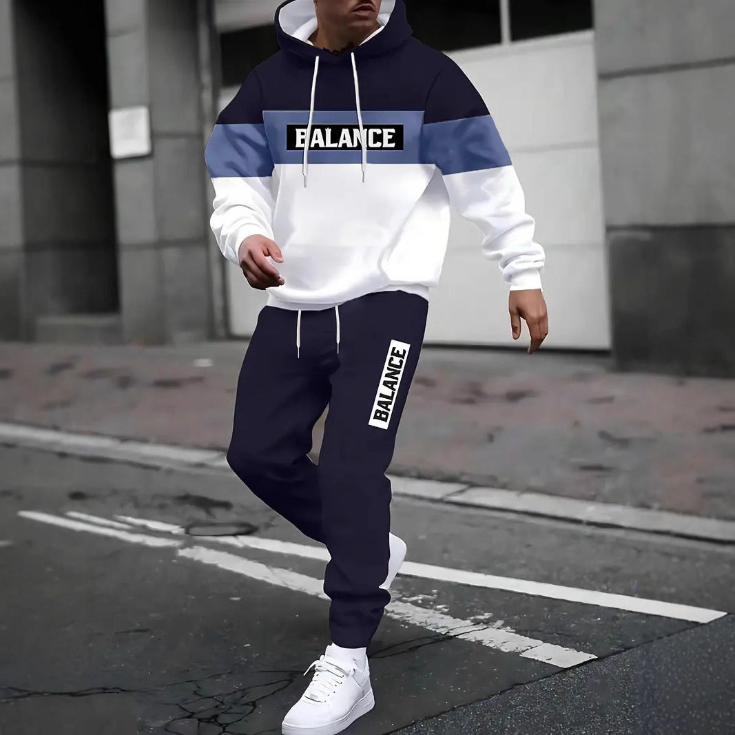 Men's Colour-Block Graphic Hoodie and Pants Set