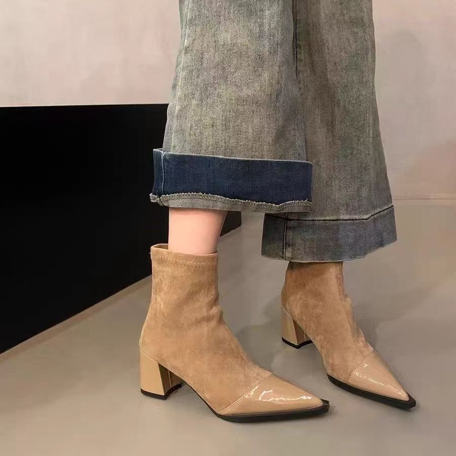 Women's Pointed-Toe Chunky Heel Ankle Boots