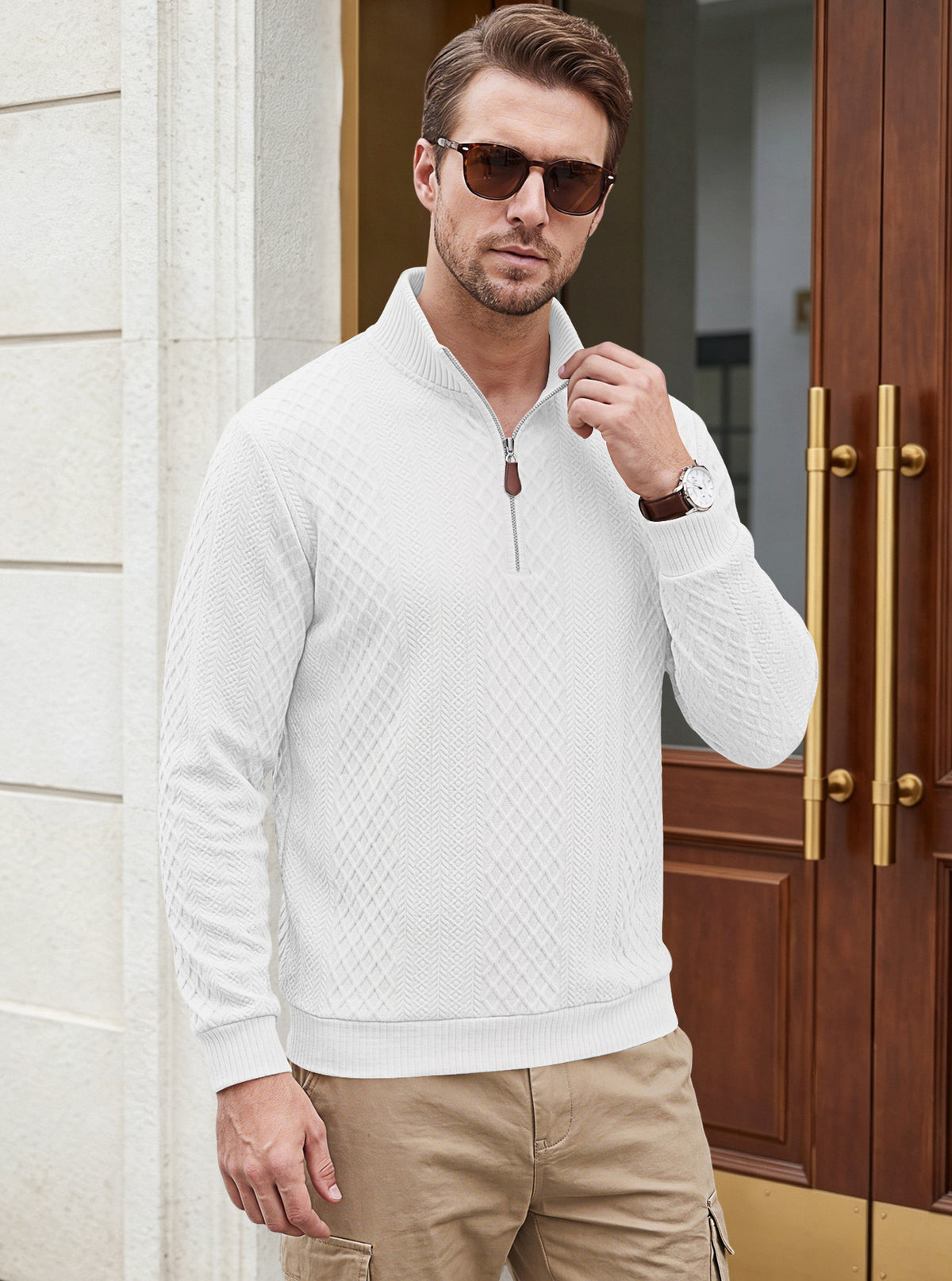 Men's Diamond-Jacquard Zip-Collar Pullover