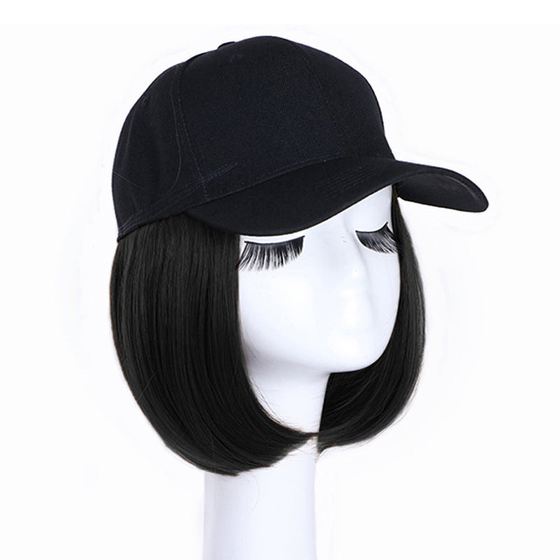 Wavy Bob Wig with Integrated Baseball Cap