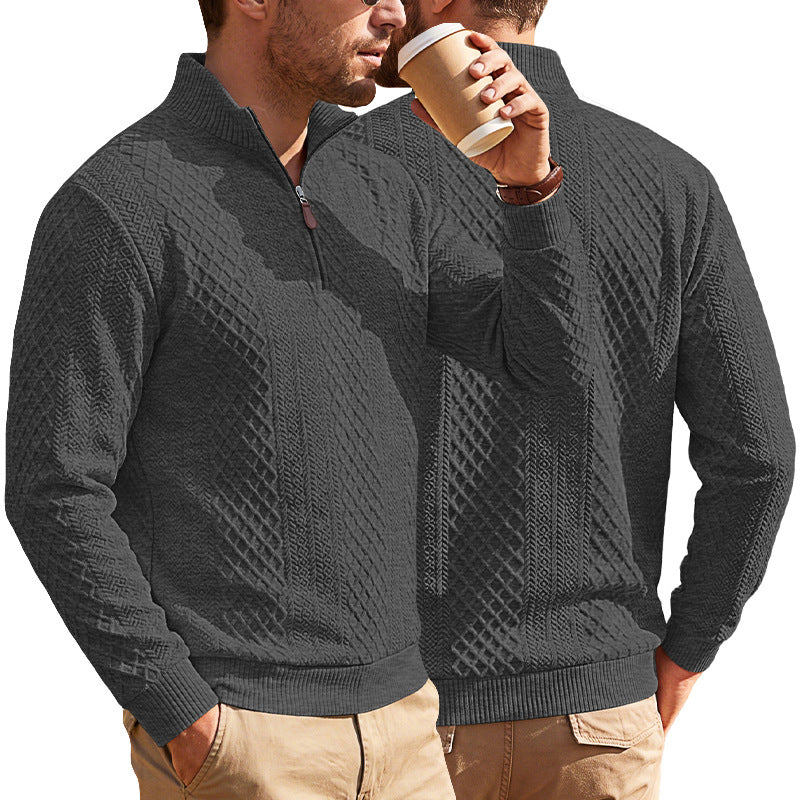 Men's Diamond-Jacquard Zip-Collar Pullover