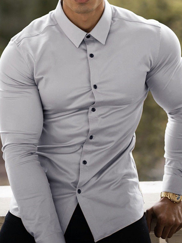 Men's Solid Colour Long-Sleeve Button-Up Shirt