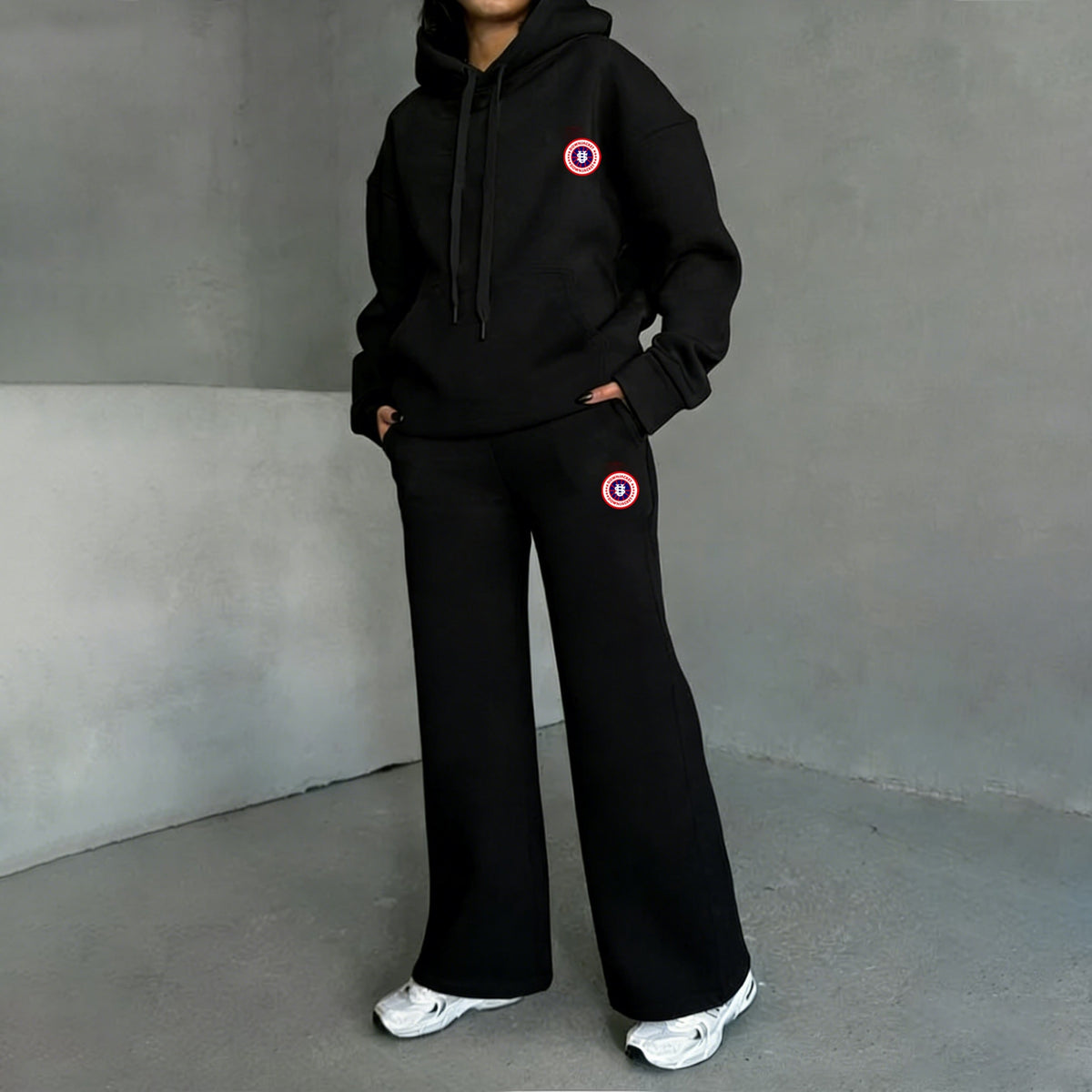 Gothic-Print Hoodie and Wide-Leg Pants Set