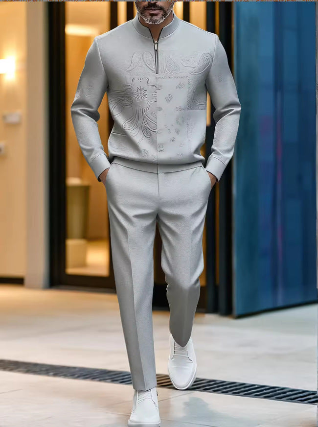 Men's Patterned Half-Zip Top and Pants Set