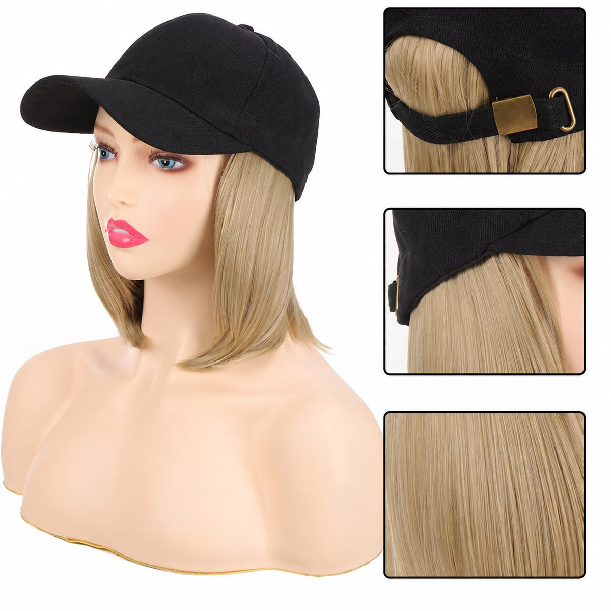 Wavy Bob Wig with Integrated Baseball Cap