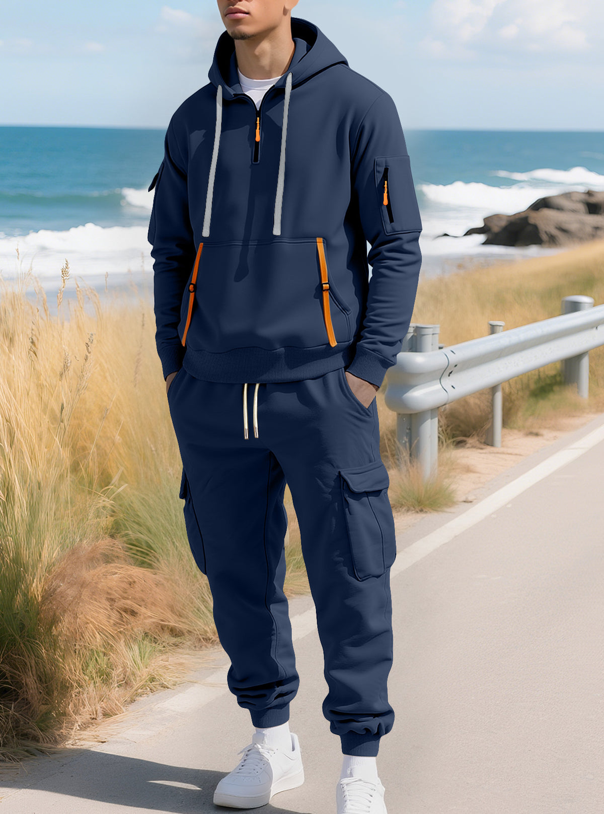 Men's Half-Zip Hoodie and Cargo Joggers Set